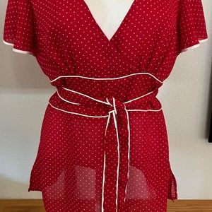 Bebe classy top Red and White Polka Dot Top
